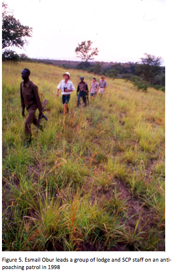 View of savanna, Esmail Obur with an AK 47 leading an anti-poaching patrol.